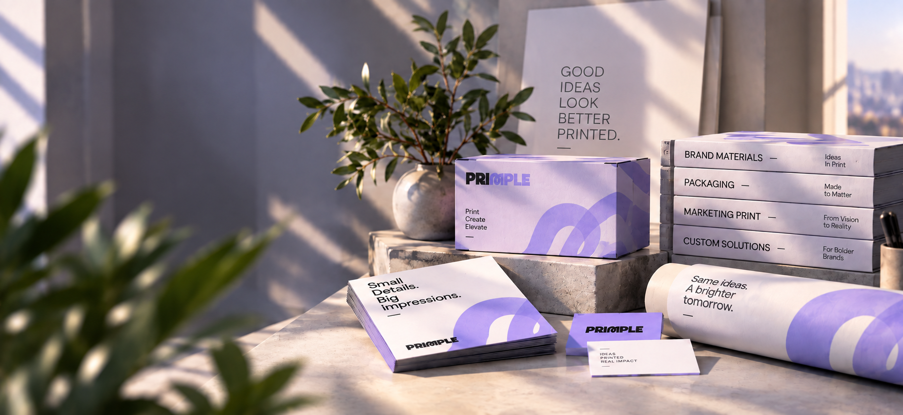 Collection de supports imprimés PRIMPLE dans un studio lumineux